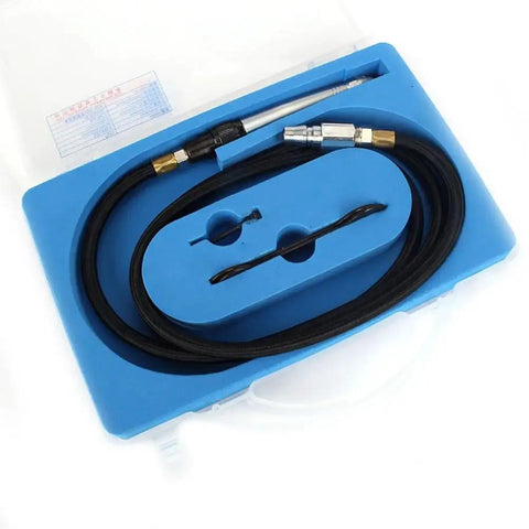Real Deal Air Scribe Engraving Pen With Pneumatic Pencil Design For Etching Metal Wood Glass Or Plastic Includes Hella Durable Alloy Steel Stylus Tip in blue storage case with air hose.