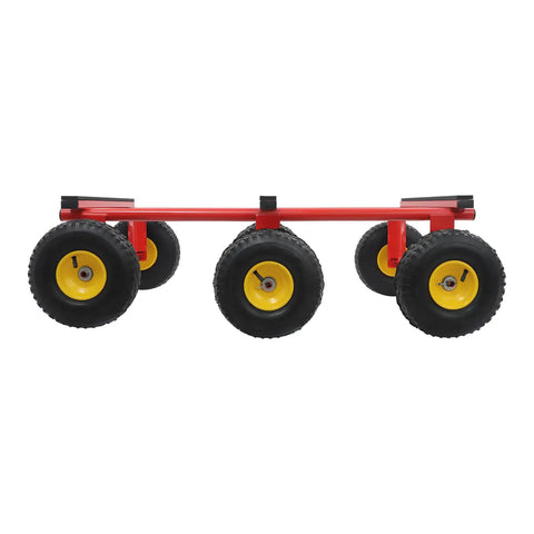 Heavy Duty All-Terrain Six-Wheel Furniture Dolly Cart With 1200-Lb Capacity, six large wheels and red frame