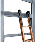 DIY Ready Sliding Barn Door Hardware Kit with ladder-compatible rail, heavy duty steel for 5 to 13 ft doors, rustproof and waterproof