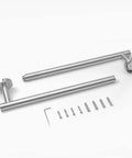 Brushed Nickel 24 Inch Towel Bar Wall Mounted Stainless Steel Bath Rack with mounting hardware and tools on white background