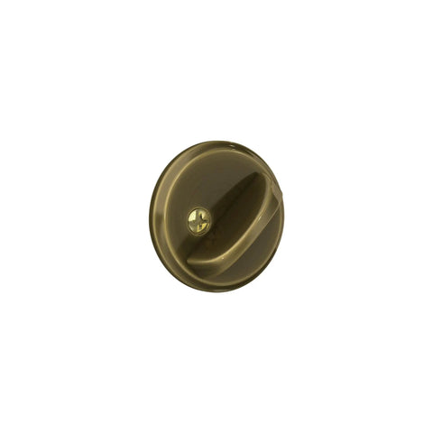 Keyed Deadbolt Lock For Entry Door, Single Cylinder, Antique Brass Finish shown front view.