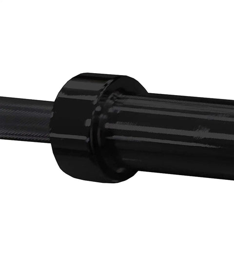 Close-up of the end of the Badass 7 Foot Olympic Barbell 35 Pound Steel Weight Bar for home gym use.