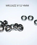 MR116ZZ Mini Bearing Set 6x11x4mm Chrome Steel Sealed High Speed Bearings For Small Machinery Skateboards Inline Skates And Wet Environments Corrosion Resistant Durable Precision Parts That Roll Smooth, 6 pieces shown