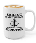 Is My Therapy Sailor Coffee Mug 15oz White For Boaters And Sailors, Funny Lake Gift with anchor design