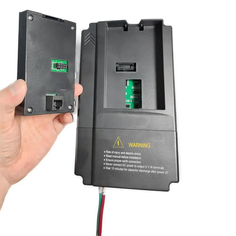 Front view of 2HP 110V Input VFD to 220V Output Motor Drive For Single Phase To Three Phase Motors showing panel and connections.