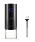 Portable Electric Coffee Grinder With Ceramic Burrs And Digital Scale, USB rechargeable design, compact size with cleaning brush.