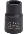 Heavy Duty 1/2 Inch Drive Impact Socket With Savage 12 Point Design, CrMo material, close-up view, anti-rust finish.
