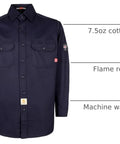 Throw On This Men's Flame Resistant Work Shirt Built From 7.5oz Cotton Twill NFPA 2112 Cat 2 Certified, navy, durable design.
