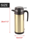 Ride Easy With This Badass 12V Car Electric Kettle Stainless Steel Frame Holding 1000Ml Quick Boil Action Keeps Hot Drinks Flowing Smooth On Long Road Trips, size dimensions displayed.