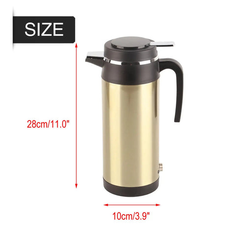 Ride Easy With This Badass 12V Car Electric Kettle Stainless Steel Frame Holding 1000Ml Quick Boil Action Keeps Hot Drinks Flowing Smooth On Long Road Trips, size dimensions displayed.