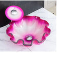 USZWBY Vessel Sinks Bathroom Vessel Sink Tempered Glass Wash Basin Art Counter Set Bathroom Bowl Sink with pink ruffled edge design.