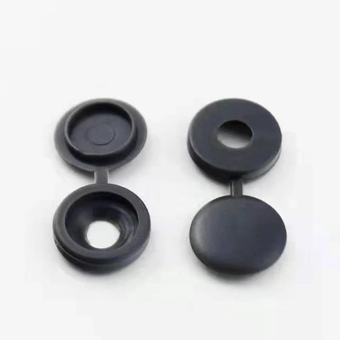 Fifty Piece Set Of Durable Plastic Screw Cap Covers For Furniture And Cabinets Featuring Slick Hidden Design, black caps for M4 bolts.