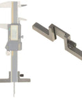 Stainless Steel Caliper Depth Base T Bar Attachment with locking nut turns calipers into depth gauges, next to digital caliper."}