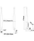 Technical diagram of Bluetooth And WiFi Antenna SMA Male 2.4GHz 6dBi Booster for precise dimensions and angles