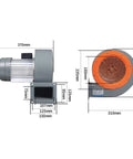 Heavy Duty Industrial Centrifugal Blower Fan Built to Crush the Heat for Smoke Exhaust Plumbing and Water Damage Restoration Runs Dead Quiet on Heavy Duty Sleeve Bearings dimensions and side view