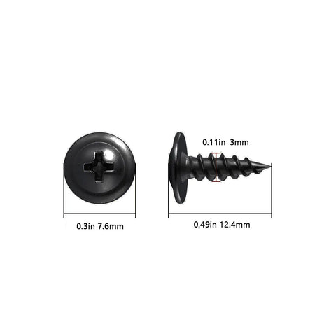 Heavy Duty Size 4 By 3/8 Inch Phillips Truss Wood Screws Black Stainless Steel with dimensions for easy reference.