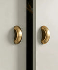 French Antique Brass Half Moon Cabinet Pulls 1.84 Inch Arch Drawer Handles Set of 2 on white cabinet doors