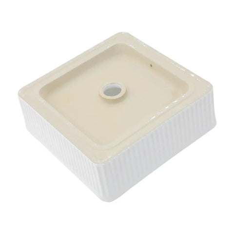 White Ceramic Square Vessel Bathroom Sink showing top view and drain opening for easy installation.