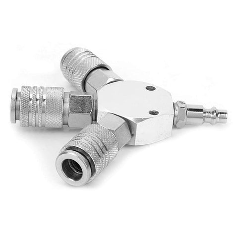 Three Way Air Hose Manifold Quick Coupler Connector Adapter Splitter For Pneumatic Tools One Quarter Inch Female NPT