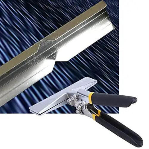 Six Inch Seaming Pliers And Sheet Metal Tools Set with Straight Jaw Hand Seamer, shown seaming metal sheet, for ductwork and fabrication