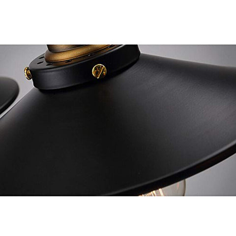 Close-up of Industrial Vintage 3 Light Semi Flush Ceiling Mount Fixture metal shade with E26 base detailing