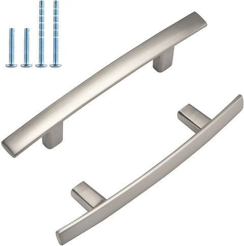 30 Pack Zinc Alloy Cabinet Handles With 3 Inch Center To Center Brushed Nickel Arch Drawer Pulls Modern Hardware For Kitchen Cabinets And Bathroom Cupboards Durable Satin Finish Easy Install, shown with installation screws