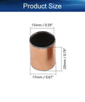 10 Piece Pro Grade Sleeve Bearing Set 15mm Bore 17mm Outer Diameter 20mm Long Oilless Bushing displayed with dimensions.