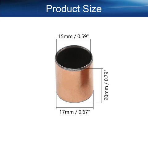 10 Piece Pro Grade Sleeve Bearing Set 15mm Bore 17mm Outer Diameter 20mm Long Oilless Bushing displayed with dimensions.