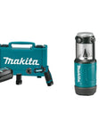 Solid Build 7 2 Volt Cordless Hex Driver Drill With Auto Stop Clutch And Dual Speed Settings paired with LED lantern flashlight and case.