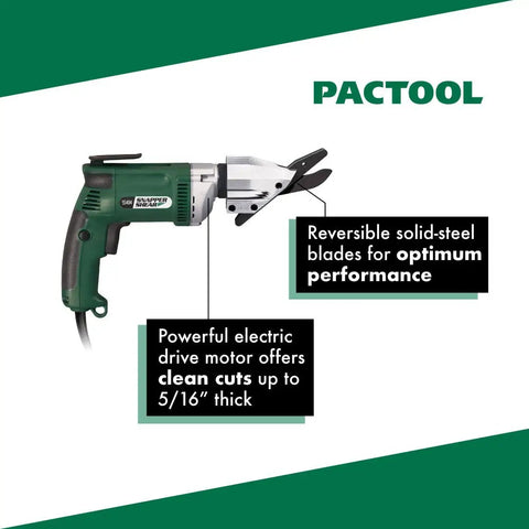 Pro Grade Heavy Duty Electric Fiber Cement Siding Cutter With Six Point Five Amp Motor showing reversible blades and motor details.
