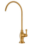 Brushed Gold Drinking Water Faucet For Under Sink RO System, Stainless Steel Filter Faucet with deep gold finish on white background