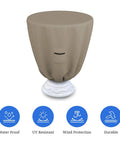 Winter Round Bird Bath Cover For Outdoor Use, Waterproof And UV Resistant All Season, 12 Oz PVC Coated Polyester displayed over bird bath base.
