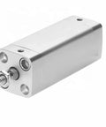 Tough As Nails Pneumatic Cylinder Featuring Smooth Piston Rod Design Compact Short Stroke Flat Actuator side view showing the silver air-driven body.