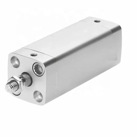Compact Short Stroke Pneumatic Cylinder With Piston Rod And Flat Mount Base 10mm Bore Air Actuator shown from the side with clear view of the mounting ports.