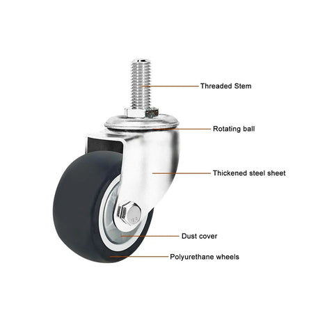 Heavy Duty Industrial Caster Wheels With Swivel And Brake, threaded stem, polyurethane wheel, dust cover, steel sheet