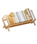 Freestanding Bamboo Book Shelf For Home Office And Study with plastic side panels, organized books, and easy move handle