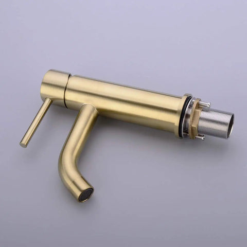 Brushed Gold Bathroom Faucet With Solid Brass Construction Single Hole Deck Mounted Lavatory Vanity Sink Faucet.