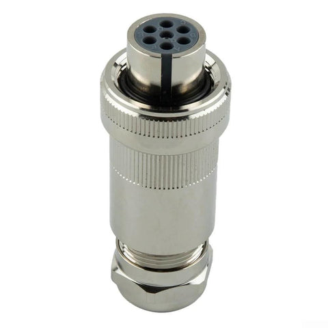 Single All-Metal Female Proportional Valve Connector 7-Pin IP67 CE RoHS Compliant, heavy-duty 7-pin plug with rugged housing, front view