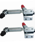 Two Pack Hand Toggle Clamps With Rubber Tips Quick Release Iron Fixed Toggle Clamps For Woodworking Jigs And Fixtures Durable Hold Down Clamps For Welding And Shop Projects, front view showing two clamps.