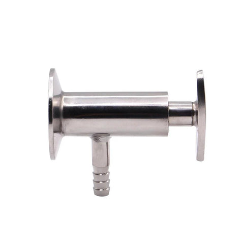 Sanitary sample valve, stainless steel, 1.5-inch tri-clamp ferrule ends, side hose barb