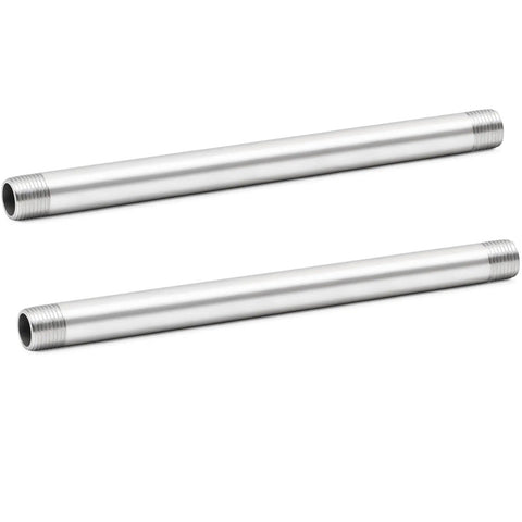 Stainless Steel 304 Pipe Fitting Nipple 1/2 NPT Male To 1/2 NPT Male, 10 Inch Length, 2 Pack, shown side by side