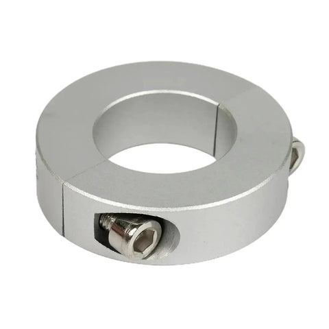 Shop Tough Rock Solid Heavy Duty Split Shaft Collar With Double Set Screw Clamp For Precision Machine Tools And Bearing Backstops In Anodized Silver 38 Mm Bore Size, detailed view showing set screws.