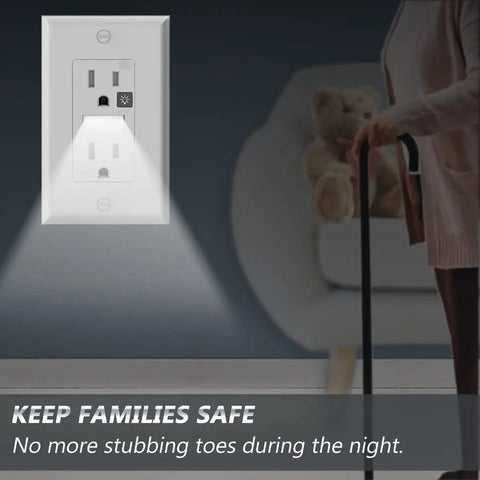 Receptacle Outlet With Night Light And Tamper Resistant Design, White Decorator Wall Outlet 15A 125V installed on wall