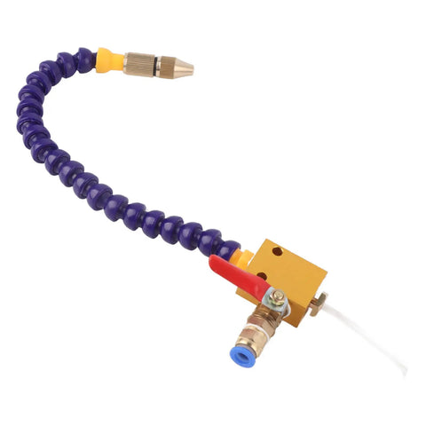 Get This Super Adjustable Mist Coolant Sprayer Featuring A Brass Nozzle And One Meter Hose for CNC machines with a purple flexible hose.