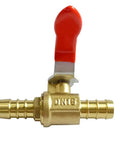Front view of Three Quarter Inch PEX Brass Ball Valve with red handle, push to connect, for hot and cold water, pack of two.