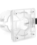 Transparent PC Router Base With Adjustable Knob For Woodworking Power Tools Standard And Thickened Thickness Options For Stable Precise Trimming And Routing Rock Solid Build For Heavy Duty Use, side view.