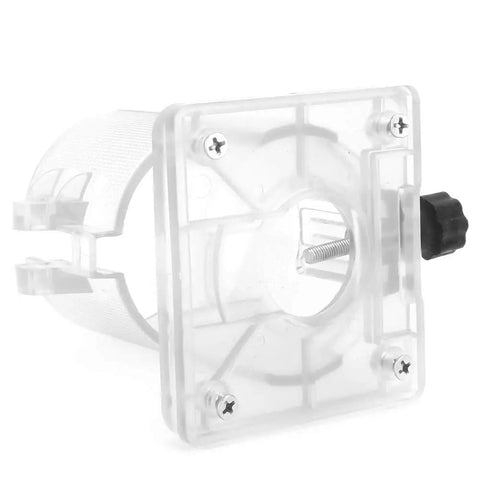 Transparent PC Router Base With Adjustable Knob For Woodworking Power Tools Standard And Thickened Thickness Options For Stable Precise Trimming And Routing Rock Solid Build For Heavy Duty Use, side view.