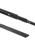 Three Section Buffer Drawer Slides For Cabinets With Smooth Glide And Soft Close In Black Bronze Finish with orange detail visible