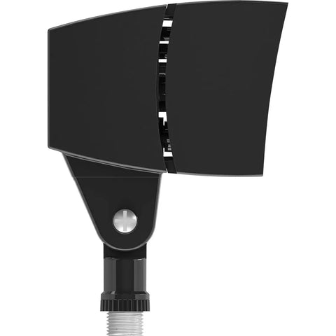 Side view of 18 Watt LED Landscape Flood Light Fixture in Bronze Finish for Outdoor Use, 1075 Initial Lumens, with mounting arm
