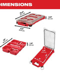 Dimensions of Packout Compact Low-Profile Tool Organizer With Transfer Tank Storage shown with measurements in red.